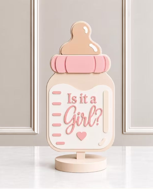 Gender Reveal Centerpiece Pair | 3D Printed Baby Bottle Signs | Is It a Girl? Is It a Boy? | Pink and Blue Party Decor - Gender Reveal Party