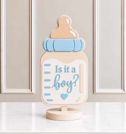 Gender Reveal Centerpiece Pair | 3D Printed Baby Bottle Signs | Is It a Girl? Is It a Boy? | Pink and Blue Party Decor - Gender Reveal Party