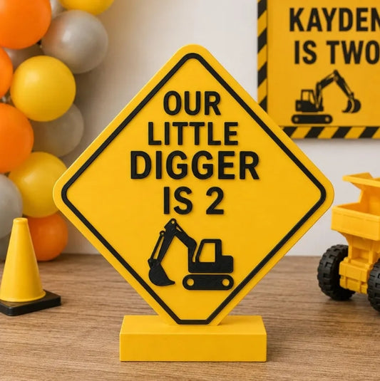 Construction 3D Printed Sign - Digging Into Two - Boys Birthday Sign - Little Digger Party Decor - Boys Birthday - Birthday Decor -