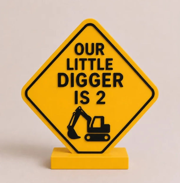 Construction 3D Printed Sign - Digging Into Two - Boys Birthday Sign - Little Digger Party Decor - Boys Birthday - Birthday Decor -