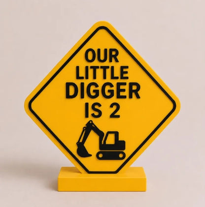 Construction 3D Printed Sign - Digging Into Two - Boys Birthday Sign - Little Digger Party Decor - Boys Birthday - Birthday Decor -