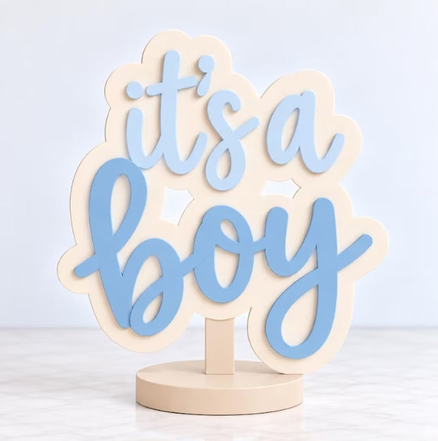 It’s a Boy 3D Printed Centerpiece- Blue and Cream Baby Shower Sign- Gender Reveal Table Decor - Baby Boy Party Decoration - Table Sign