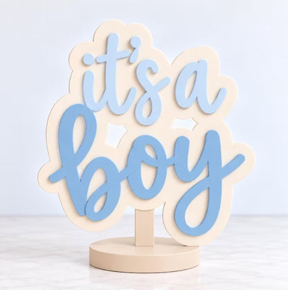 It’s a Boy 3D Printed Centerpiece- Blue and Cream Baby Shower Sign- Gender Reveal Table Decor - Baby Boy Party Decoration - Table Sign