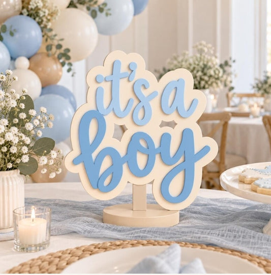It’s a Boy 3D Printed Centerpiece- Blue and Cream Baby Shower Sign- Gender Reveal Table Decor - Baby Boy Party Decoration - Table Sign