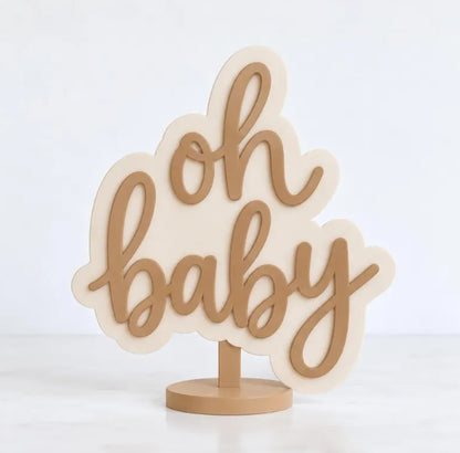 Oh Baby 3D Printed Baby Shower Sign - Neutral Table Centerpiece - Tan and Cream Baby Shower Decor - Oh Baby Signage -Baby Shower Decorations
