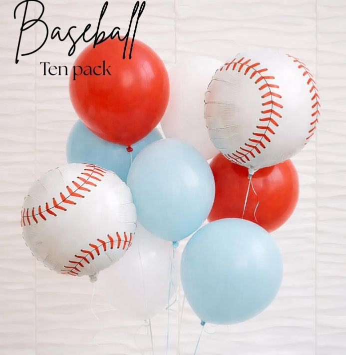 Baseball Birthday Balloon 10 Pack - Baseball Birthday Decor - Rookie of the Year - First Pitch -Baseball Party Decorations -Baseball-Sports