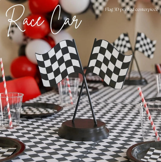 Race Car Flag 3D Centerpiece- Two Fast Birthday - 1st Lap Birthday - Race Car Birthday - Race Car Centerpiece - 3D Print - 3d Print piece