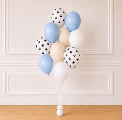 Puppy Party Balloon Bundle, 12 Pack Paw Print Balloons, Blue Tan and White Dog Birthday Decorations, Let’s Paw-Tee Party Decor