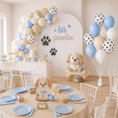 Puppy Party Balloon Bundle, 12 Pack Paw Print Balloons, Blue Tan and White Dog Birthday Decorations, Let’s Paw-Tee Party Decor