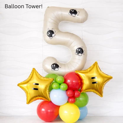 Super Mario Bros Balloons Birthday Tower - Number Tower - Super Mario Birthday Party - Mario Balloons - Super Mario Party - Mario Party