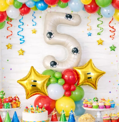 Super Mario Bros Balloons Birthday Tower - Number Tower - Super Mario Birthday Party - Mario Balloons - Super Mario Party - Mario Party