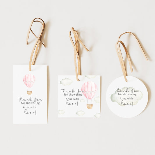 Hot Air Balloon Baby Shower Favor Tag, Gift Tag Template, Girl Baby Shower Favour Tag, Editable Template,Printable DIY