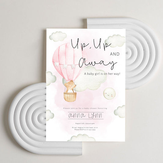 Hot Air Balloon Baby Shower Invitation, Phone invitation, Adventure Awaits| INSTANT DOWNLOAD | editable digital file, Templet