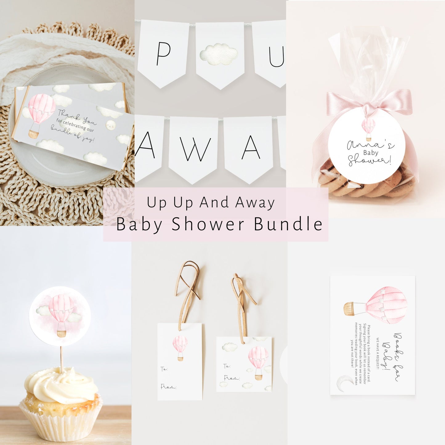 Up Up and Away Baby Shower Invitation Bundle, Printable Baby Shower Invitation Pack, Editable Baby. Baby Shower Decorations Girl