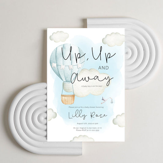 Hot Air Balloon Baby Shower Invitation, Adventure Awaits| INSTANT DOWNLOAD | editable digital file, Templet