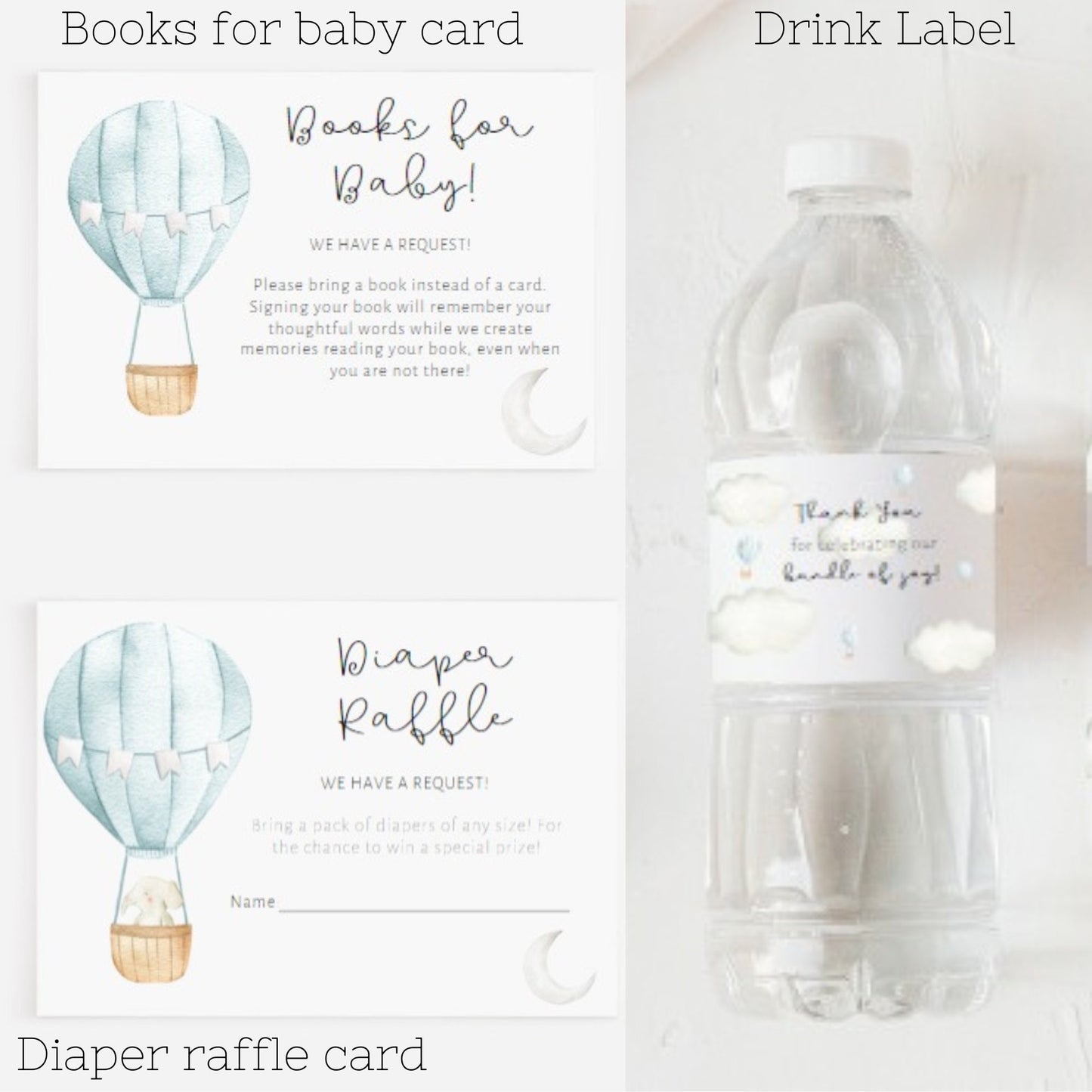 Hot Air Balloon Shower Invitation Bundle, Printable Baby Shower Invitation Pack, Editable boy Baby Shower bundle, Blue baby shower