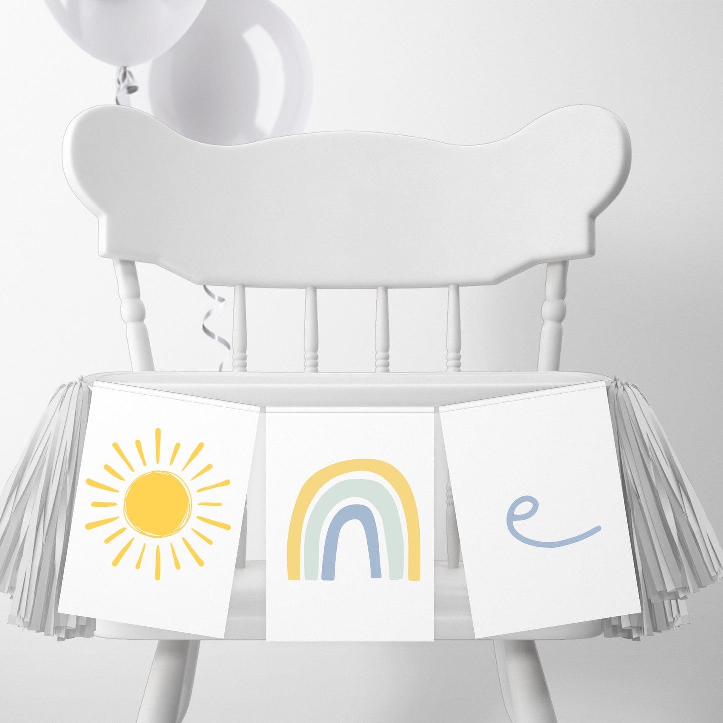 Boho Sunshine Birthday Banner DOWNLOAD, Sunshine High Chair Banner Here Come The Sun Boy Blue 1st Birthday Party Highchair I am One Banner