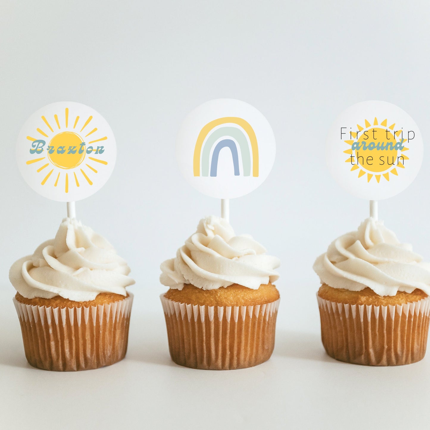 EDITABLE Sun Birthday Cupcake Toppers,Sunshine First Birthday Decor Printable, First Trip Around The Sun Cake Toppers,Sunshine Cake Topper