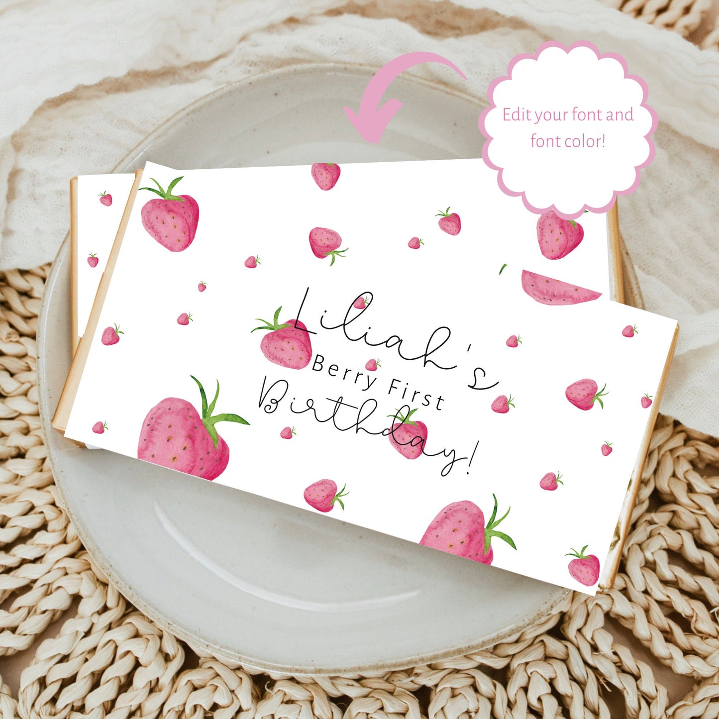 Berry First Birthday DOWNLOAD editable Chocolate bar wrapper, Berry 1st Birthday, Strawberry Birthday, Berry 1st, Birthday Chocolate bar