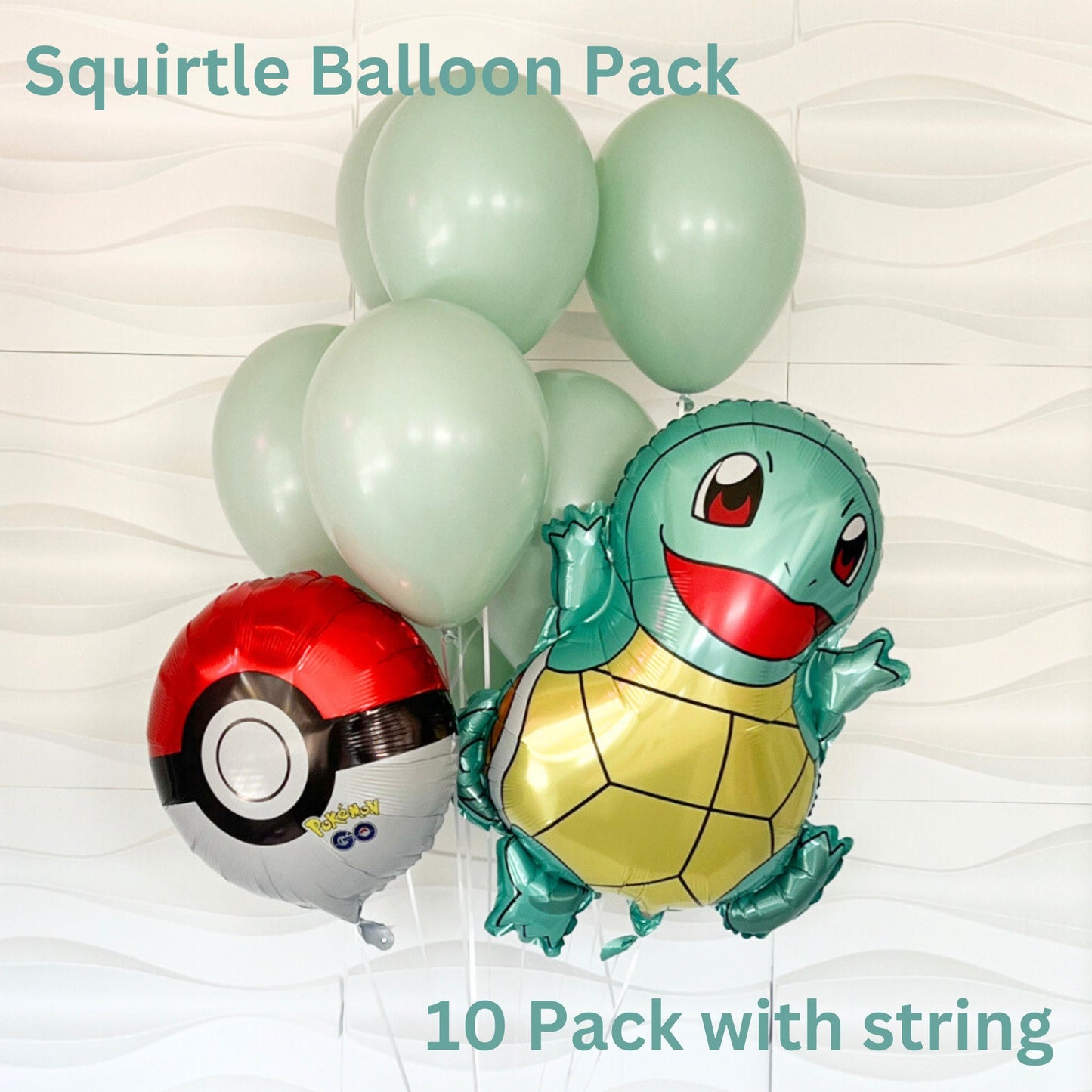 Squirtle Pokémon Balloon Pack of 10 - Balloon Pack With String - Pokémon Balloons - Pokémon Birthday - Pokémon Themed Birthday - Squirtle