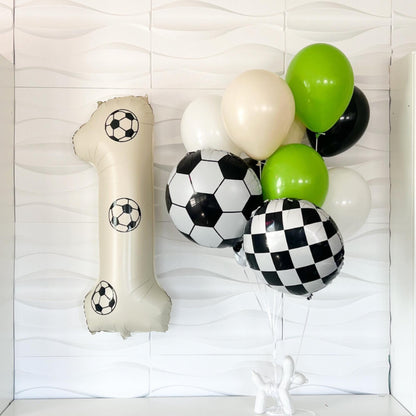 Soccer Ball Themed Balloons - 10 Pack Of Balloons With Number Balloon- Soccer Party- Soccer Themed Birthday Party - Soccer Party