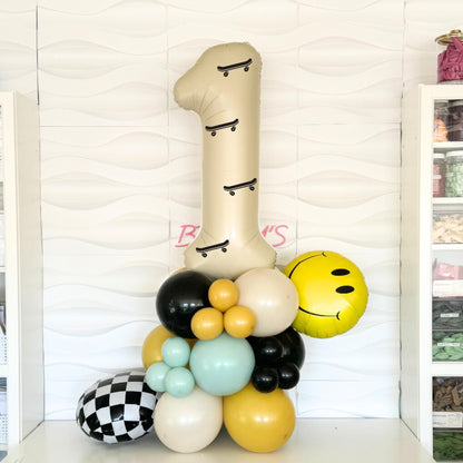Skateboard Birthday Number Tower - Skateboard Birthday - Skateboard Birthday Balloons -Balloon Tower - One Happy Dude - Skateboard Party