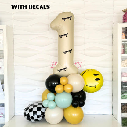 Skateboard Birthday Number Tower - Skateboard Birthday - Skateboard Birthday Balloons -Balloon Tower - One Happy Dude - Skateboard Party