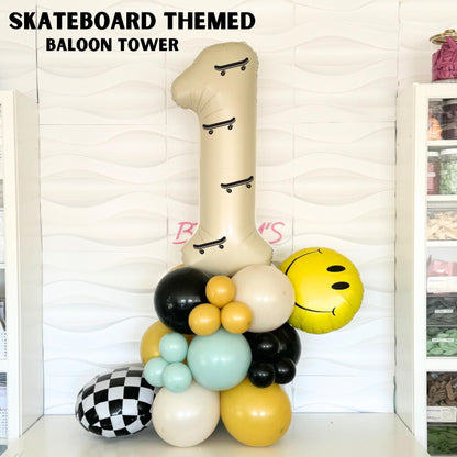 Skateboard Birthday Number Tower - Skateboard Birthday - Skateboard Birthday Balloons -Balloon Tower - One Happy Dude - Skateboard Party