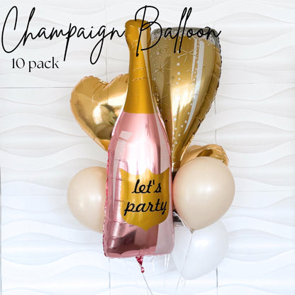 Champaign Glass Balloon 10 Pack - Champaign Balloon - Bachelorette Balloon - Champagne Bottle Balloon - Champagne Bottle Balloon